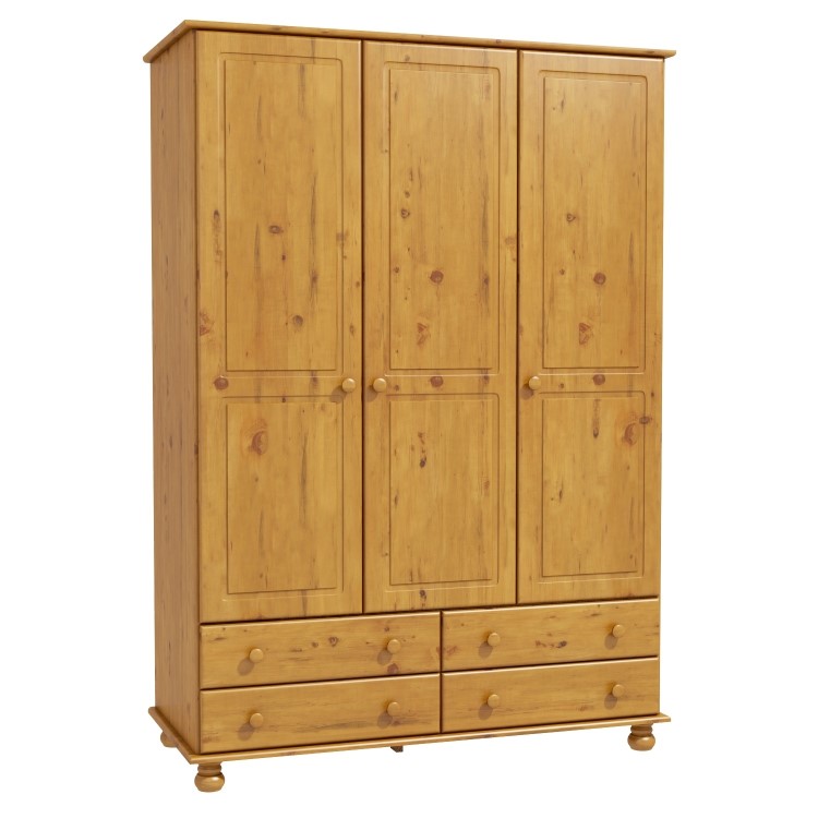 GRADE A2 - Pine 3 Door Triple Wardrobe with Drawers - Hamilton