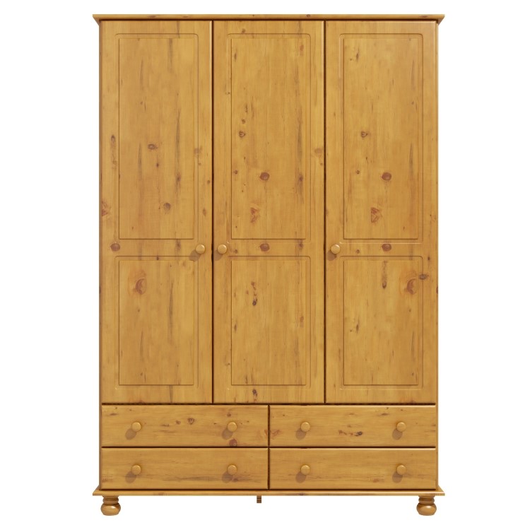 GRADE A2 - Pine 3 Door Triple Wardrobe with Drawers - Hamilton