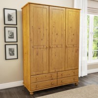 GRADE A2 - Solid Pine 3 Door Wardrobe with Drawers - Hamilton