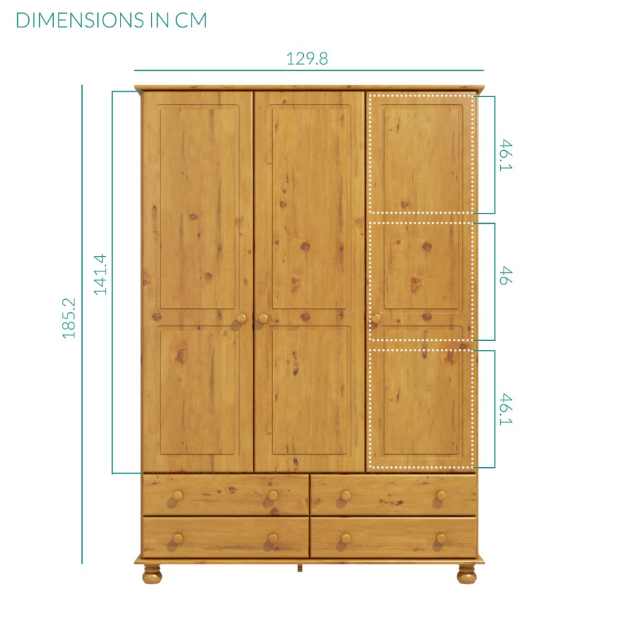GRADE A2 - Solid Pine 3 Door Wardrobe with Drawers - Hamilton