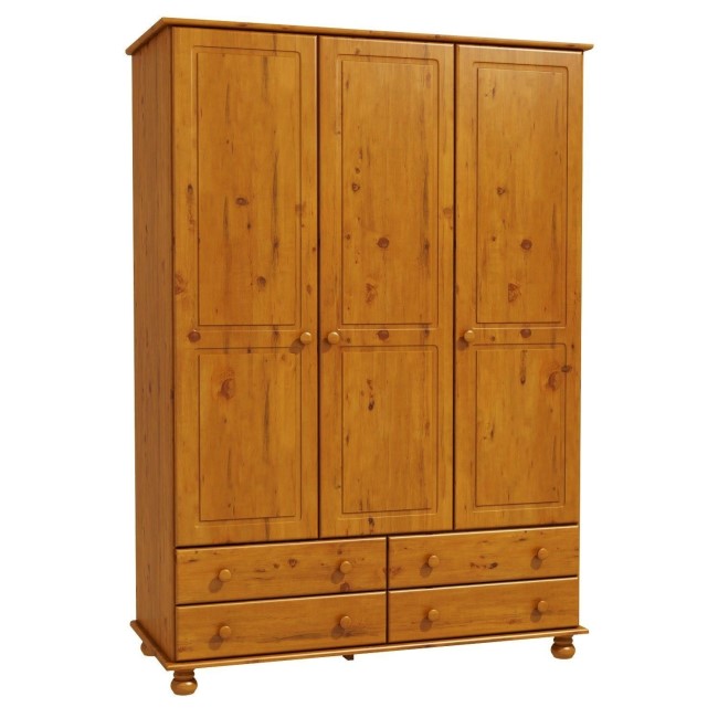 Pine 3 Door Triple Wardrobe with Drawers - Hamilton