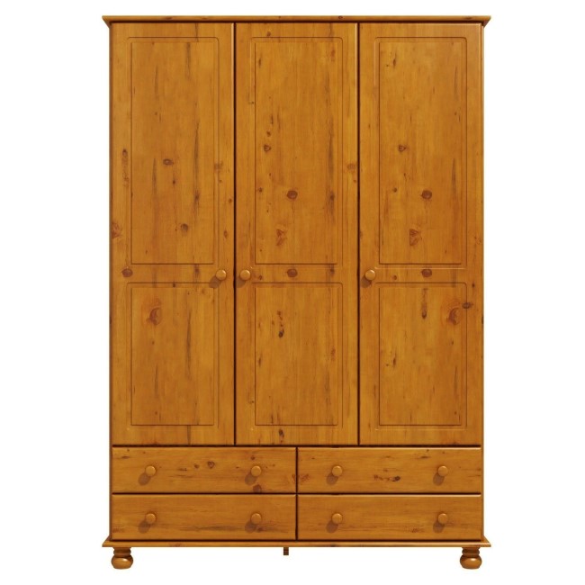 Pine 3 Door Triple Wardrobe with Drawers - Hamilton