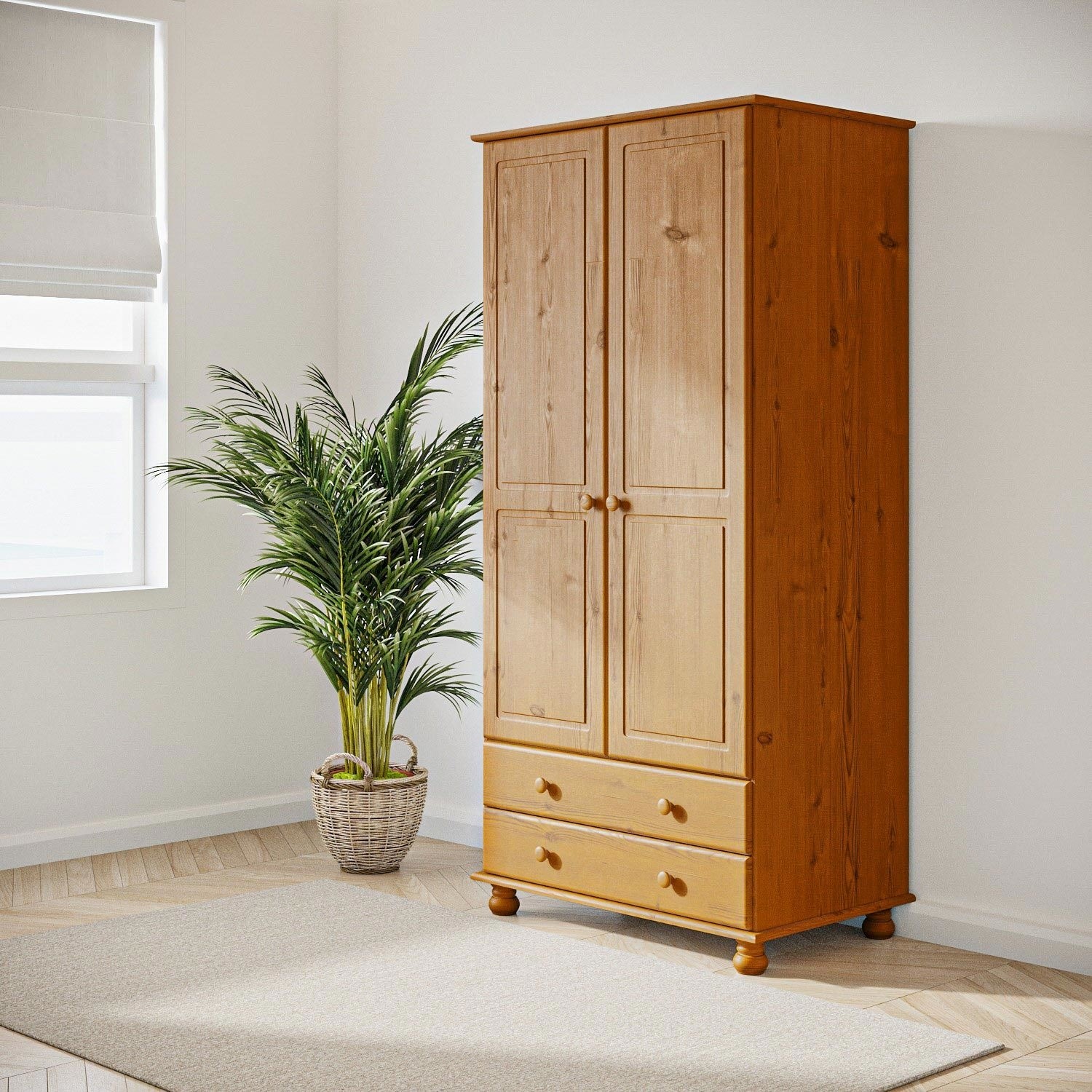 Photo of Pine 2 door double wardrobe with drawers - hamilton