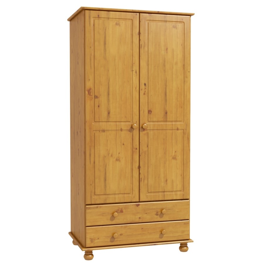 GRADE A2 - Solid Pine Double Wardrobe with Drawers - Hamilton