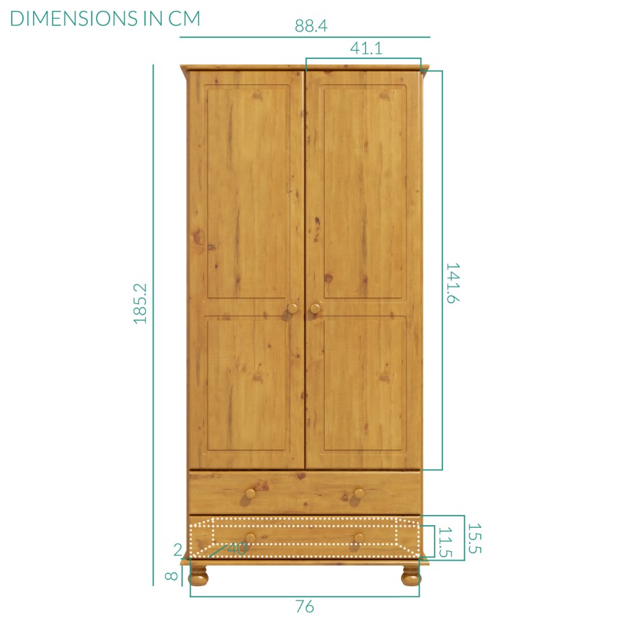 GRADE A2 - Solid Pine Double Wardrobe with Drawers - Hamilton
