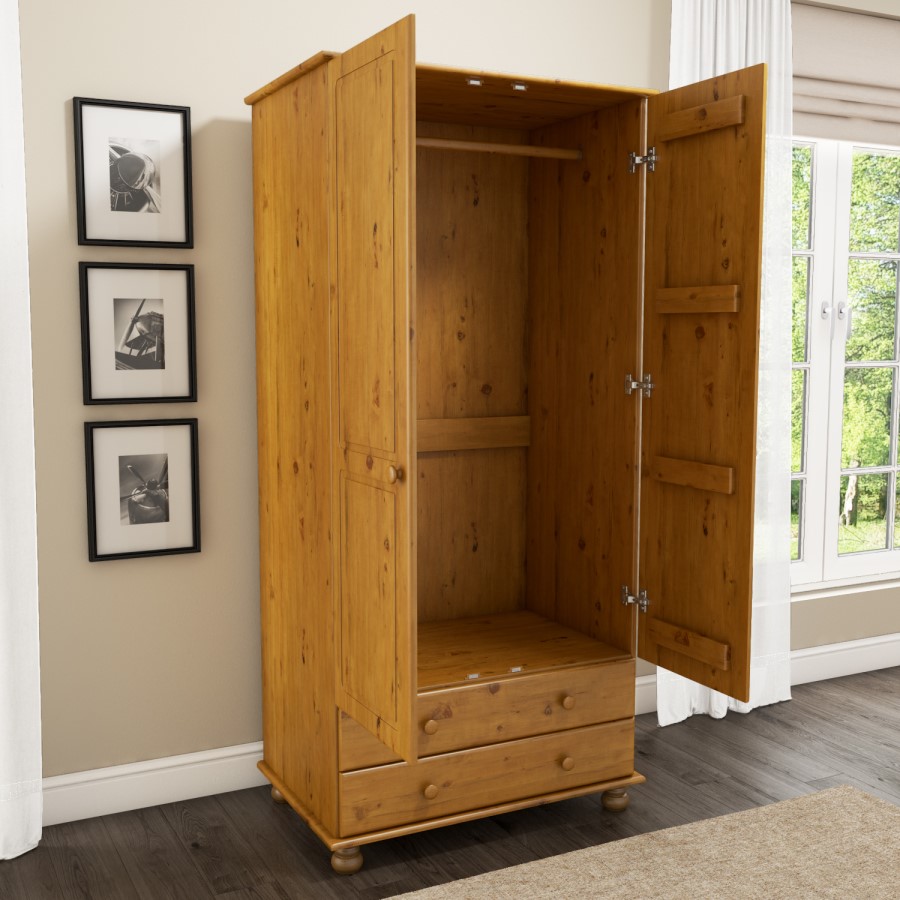 GRADE A2 - Solid Pine Double Wardrobe with Drawers - Hamilton