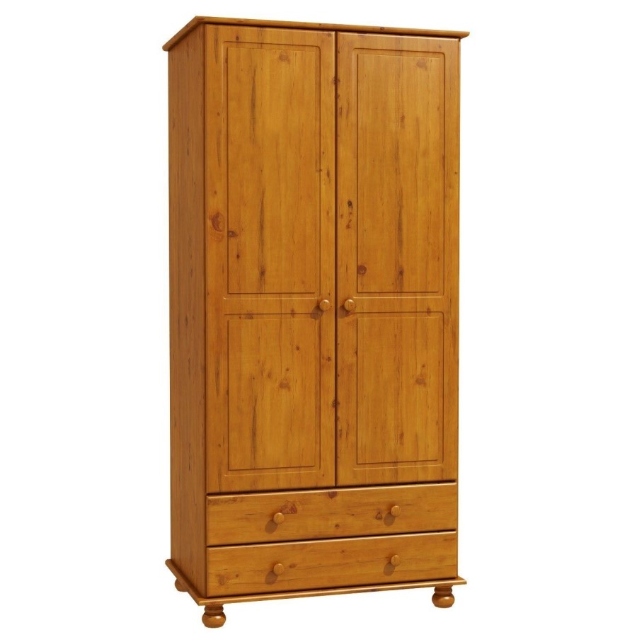 Pine 2 Door Double Wardrobe with Drawers - Hamilton