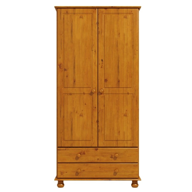 Pine 2 Door Double Wardrobe with Drawers - Hamilton