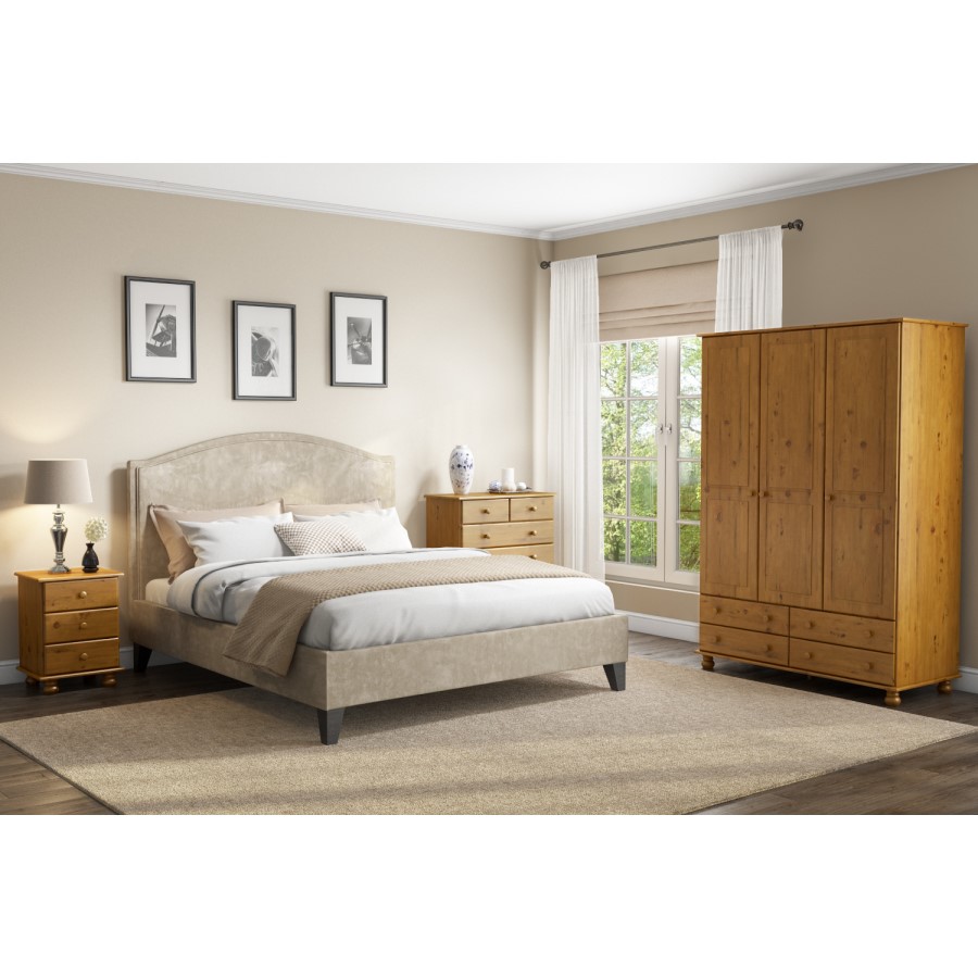 GRADE A2 - Solid Pine Double Wardrobe with Drawers - Hamilton