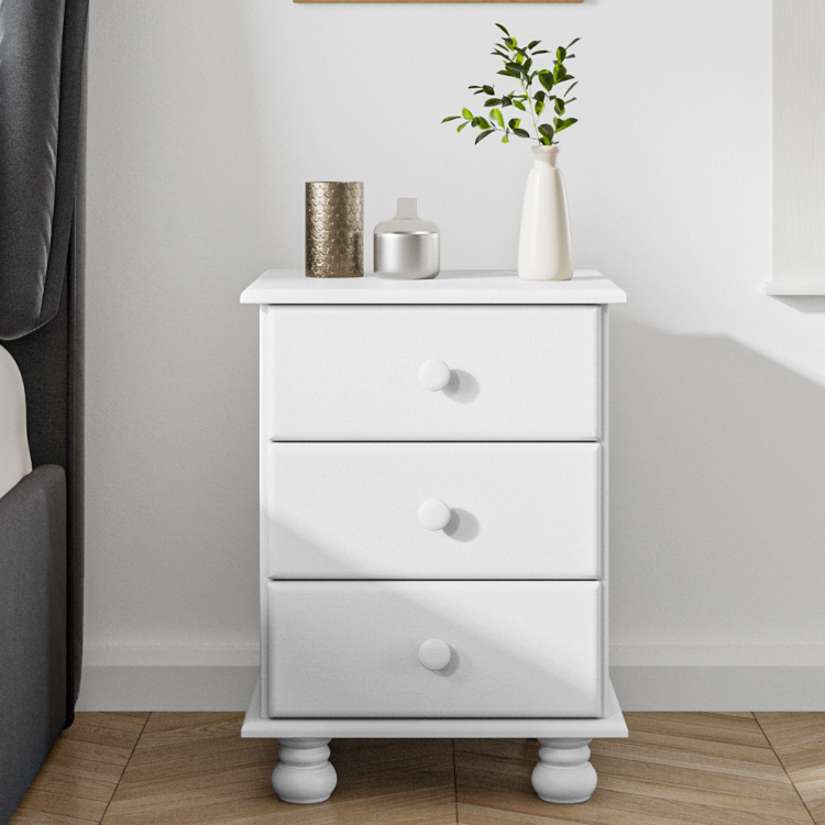 White 3 Drawer Bedside Table - Hamilton