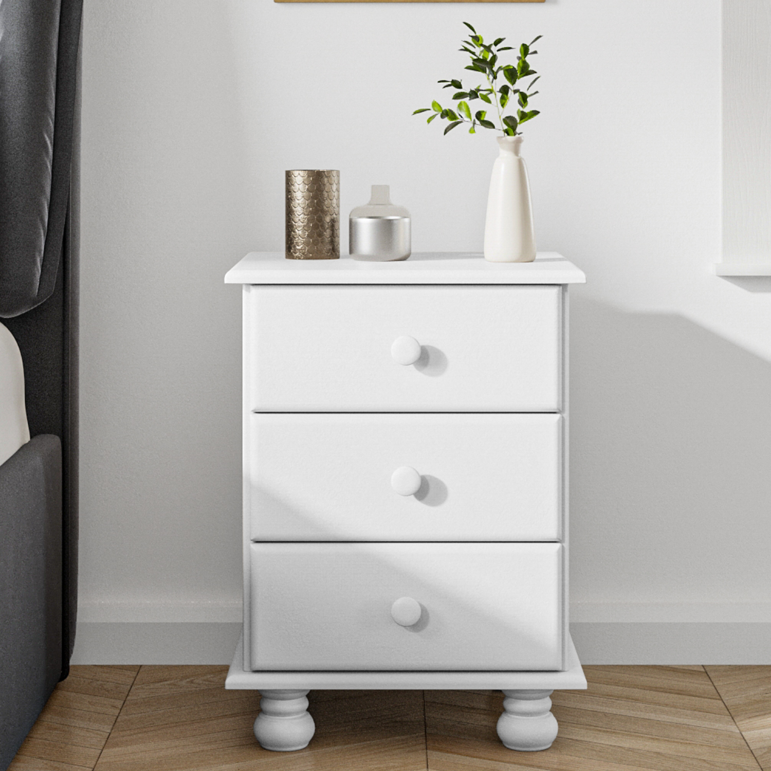 Photo of White 3 drawer bedside table - hamilton