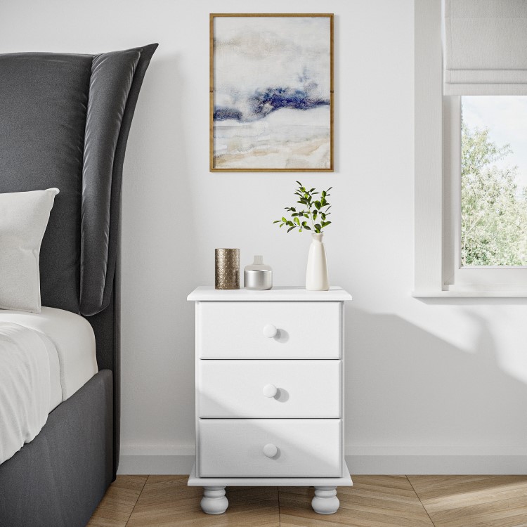 White 3 Drawer Bedside Table - Hamilton