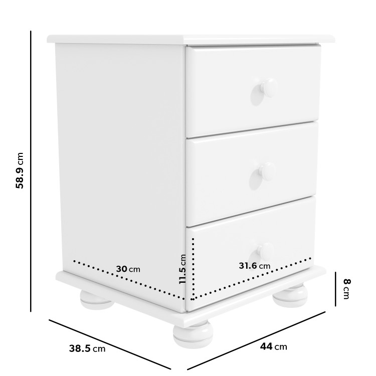 White 3 Drawer Bedside Table - Hamilton