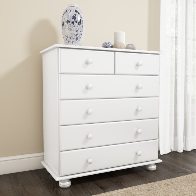 GRADE A1 - White Chest of Drawers with 6 Drawers - Hamilton
