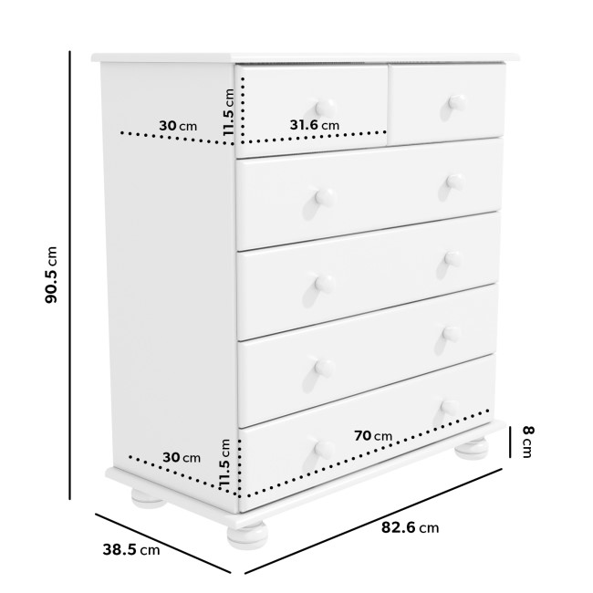 White Painted Chest of 6 Drawers - Hamilton 