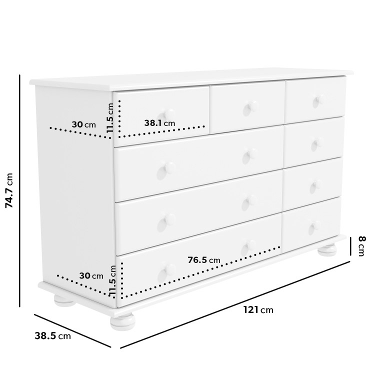 Wide White Painted Chest of 9 Drawers - Hamilton