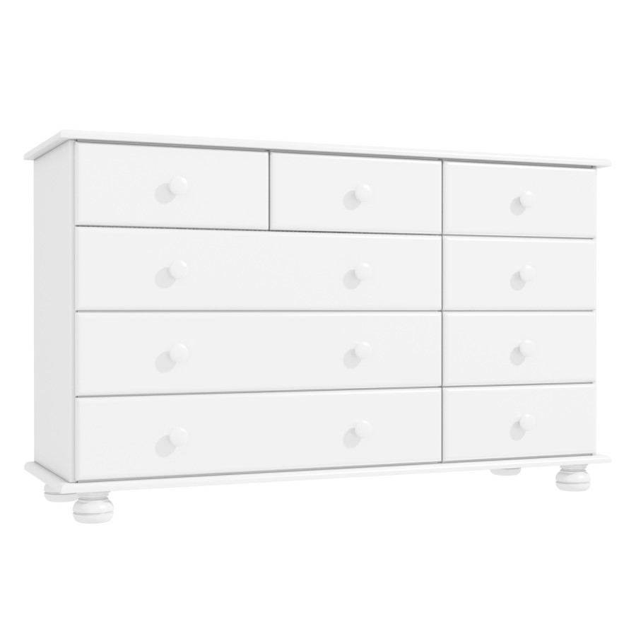 GRADE A2 - Wide White Painted Chest of 9 Drawers - Hamilton