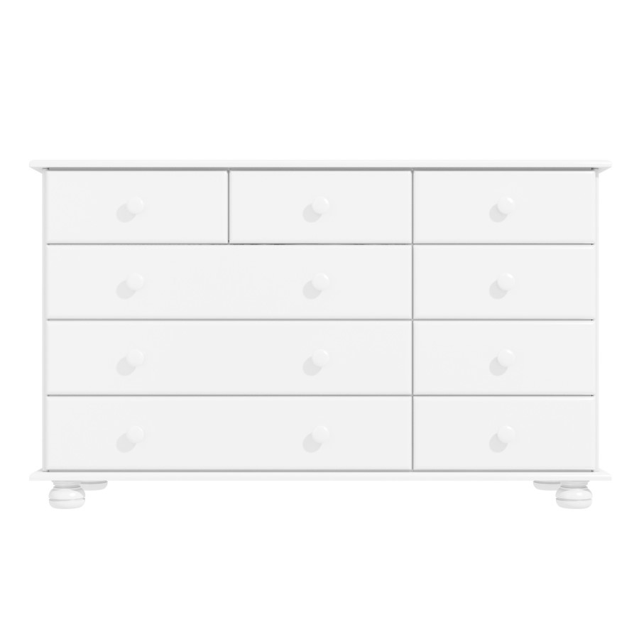GRADE A2 - Wide White Painted Chest of 9 Drawers - Hamilton