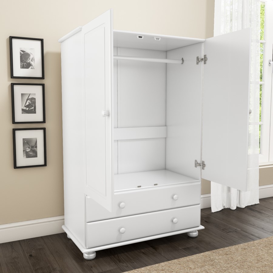 Hamilton 2 Door 2 Drawer Combi Short Wardrobe in White