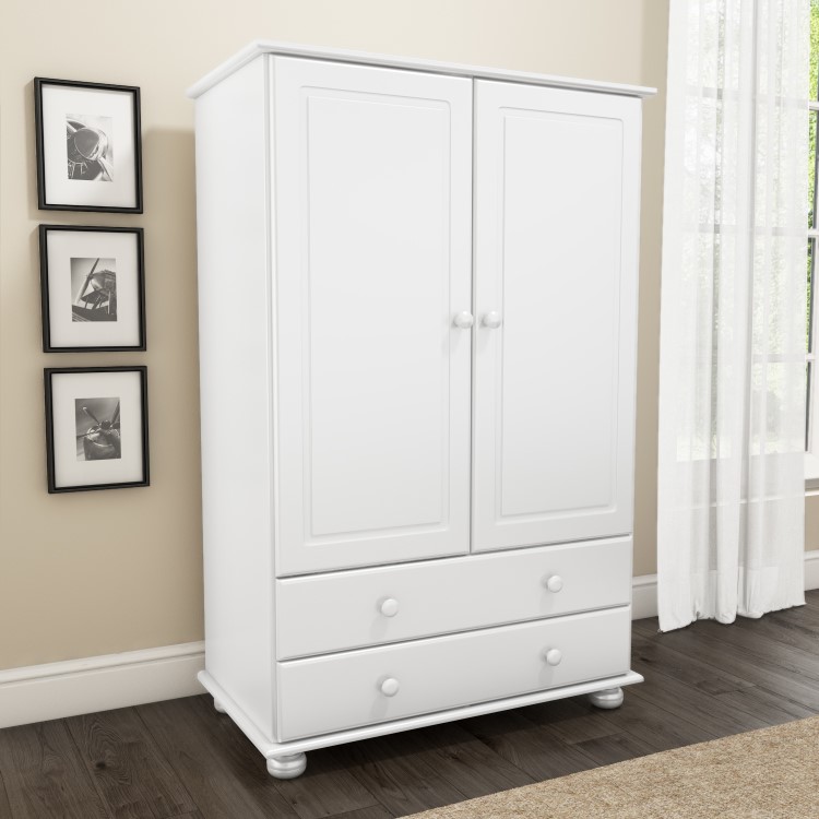 GRADE A1 - Hamilton 2 Door 2 Drawer Combi Short Wardrobe in White