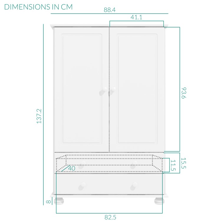 GRADE A1 - Hamilton 2 Door 2 Drawer Combi Short Wardrobe in White