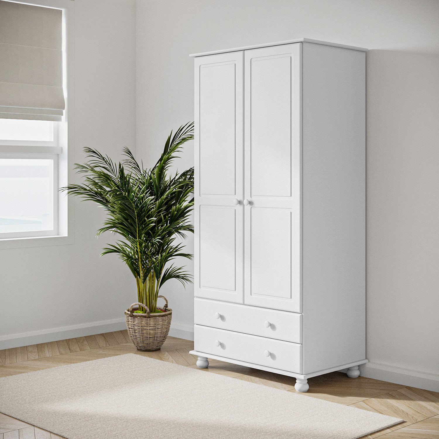 White Painted Pine 2 Door Double Wardrobe with Drawers - Hamilton -  Furniture123