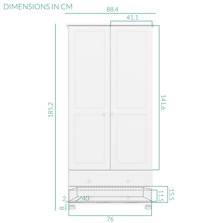 Hamilton 2 Door 2 Drawer Wardrobe in White