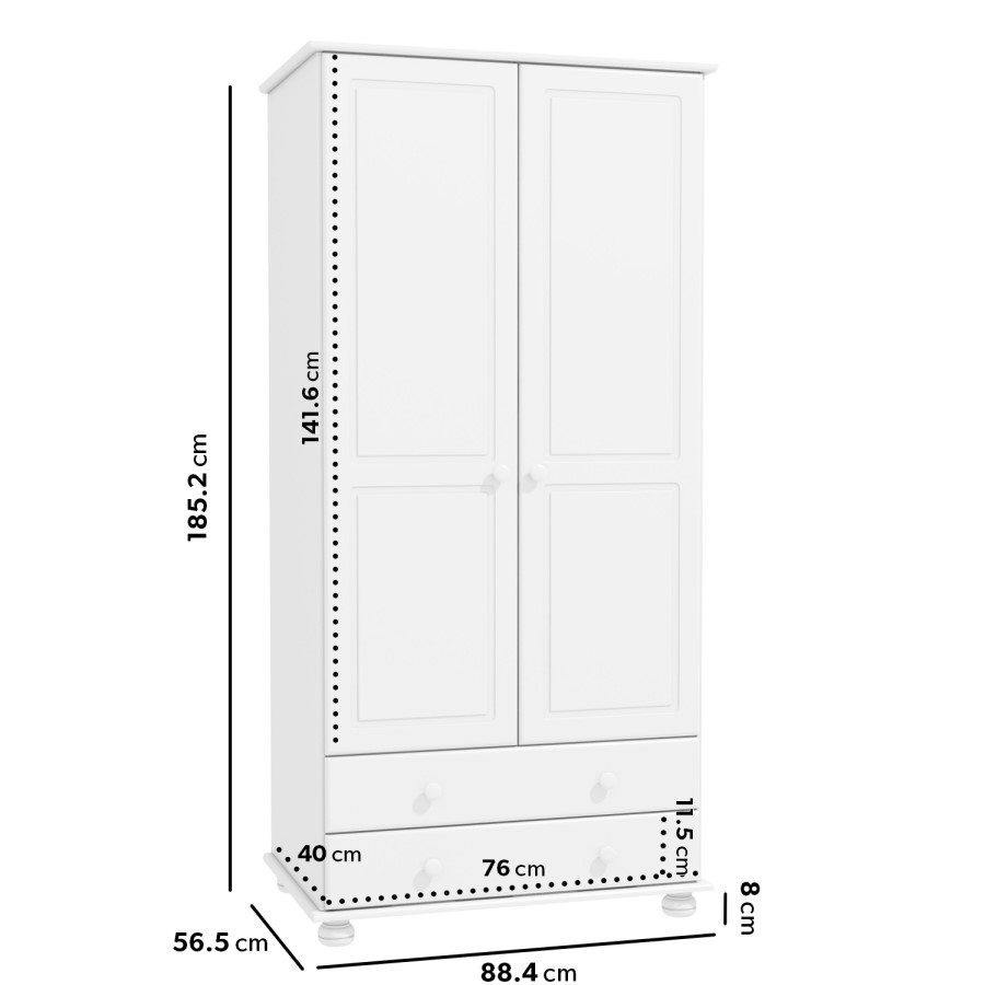 GRADE A1 - White Painted Double Wardrobe with 2 Drawers - Hamilton