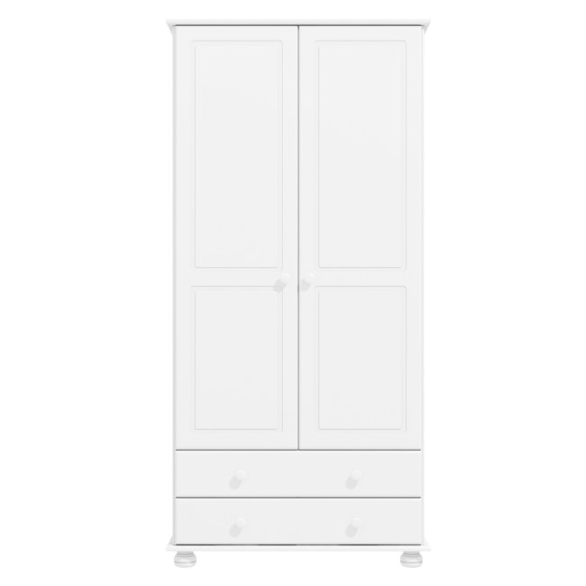 White Painted Pine 2 Door Double Wardrobe with Drawers - Hamilton