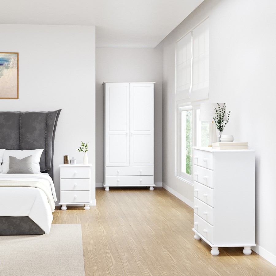 GRADE A1 - White Painted Double Wardrobe with 2 Drawers - Hamilton