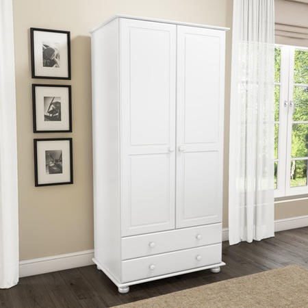 Hamilton 2 Door 2 Drawer Wardrobe in White - Furniture123
