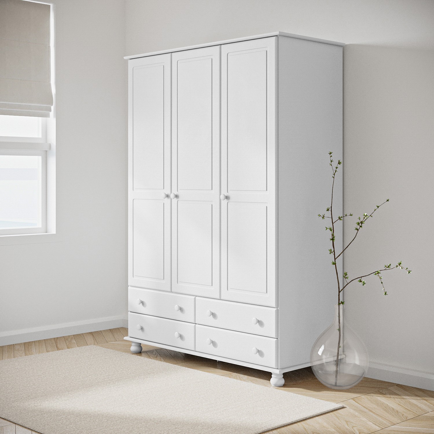 Photo of White painted pine 3 door triple wardrobe with drawers - hamilton