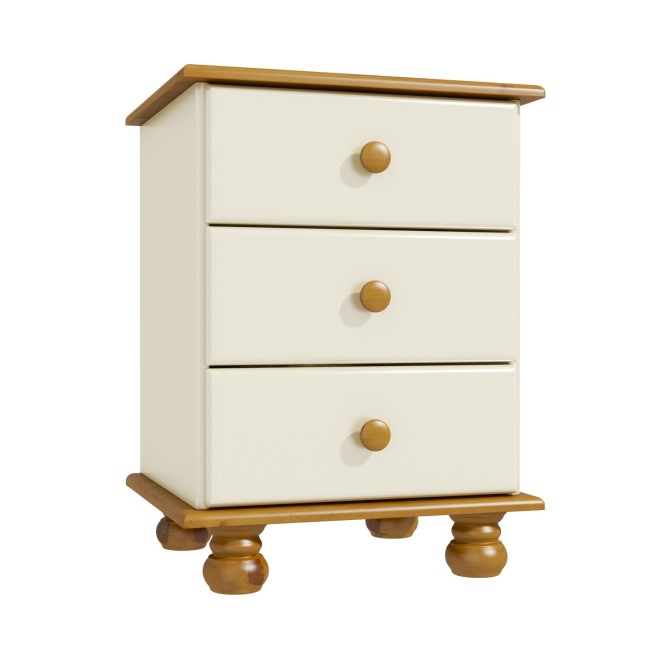 GRADE A1 - Hamilton 3 Drawer Bedside Table in Cream and Pine