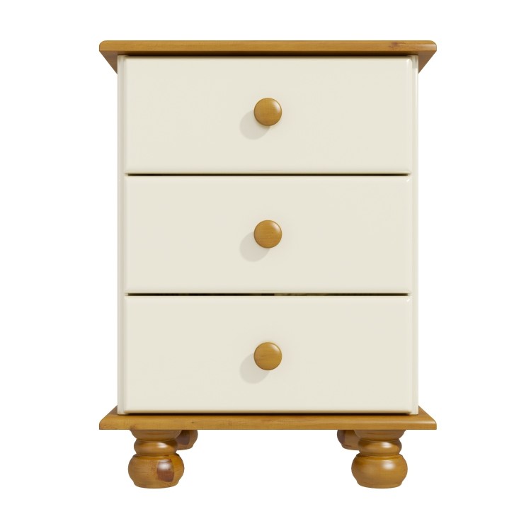 Cream and Pine 3 Drawer Bedside Table - Hamilton