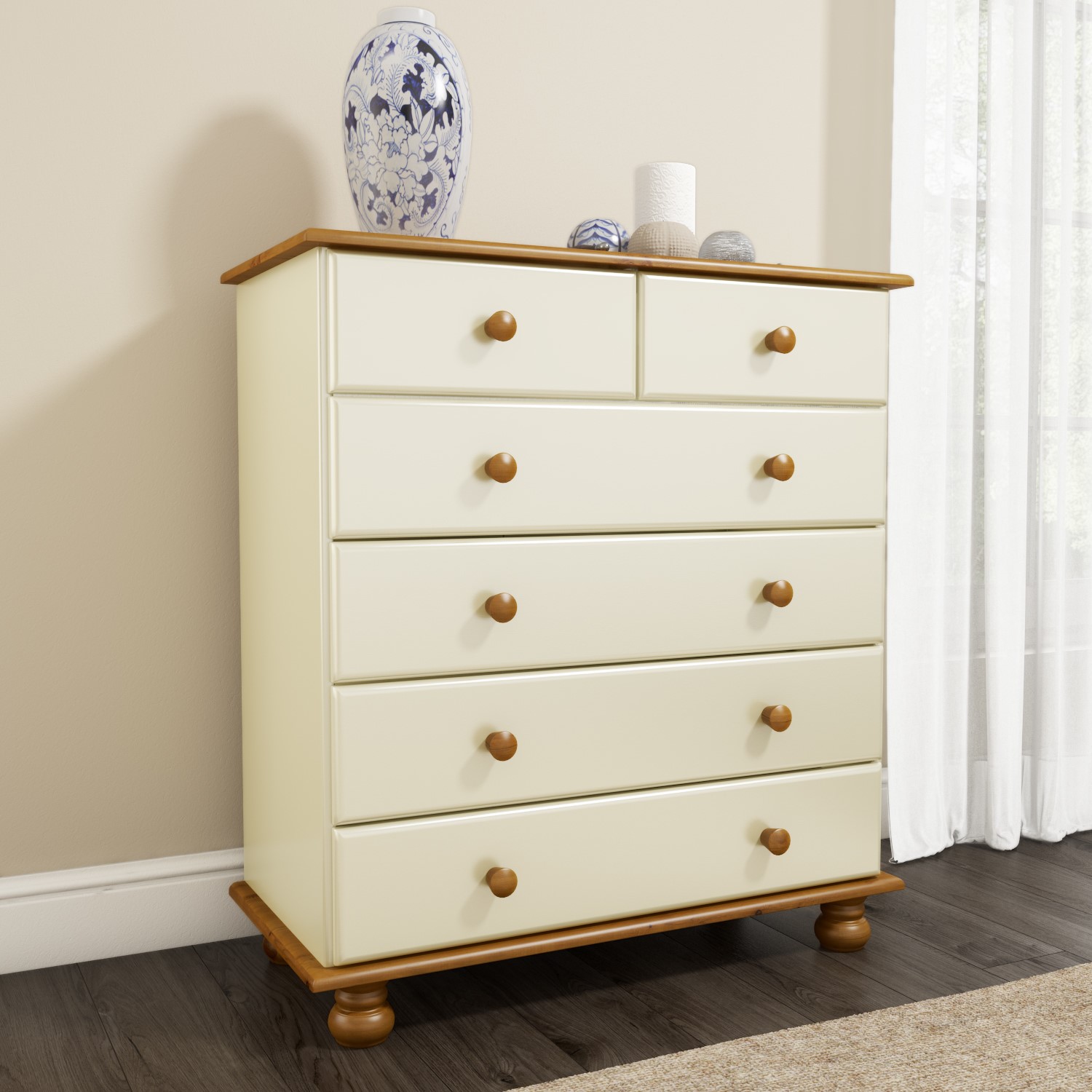 Hamilton Container Two Drawer GRADE A1 - Hamilton 2+4 Chest of Drawers in Cream and Pine - Furniture123
