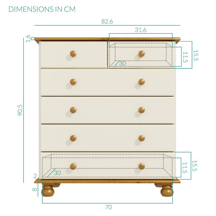 GRADE A2 - Hamilton 2+4 Chest of Drawers in Cream and Pine
