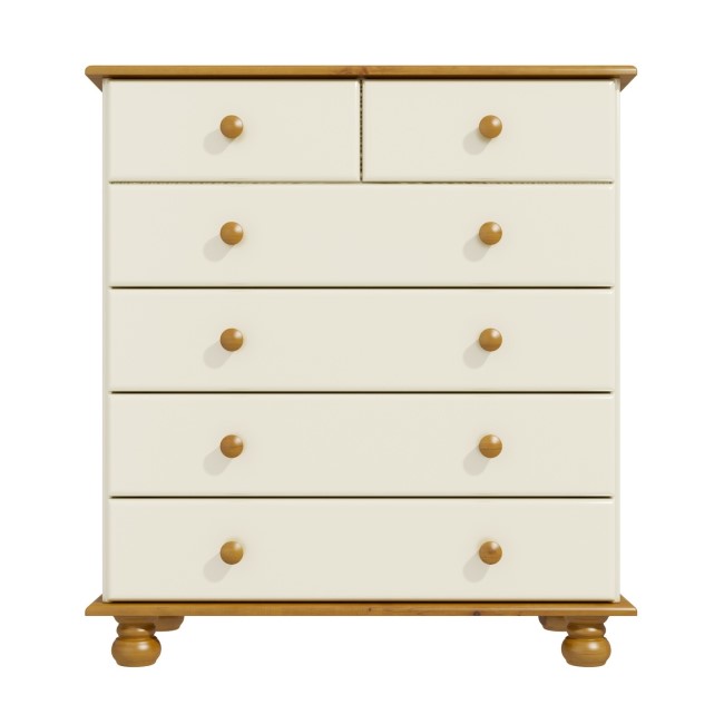 Cream and Pine Chest of 6 Drawers - Hamilton