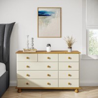 Wide Cream and Pine Chest of 9 Drawers - Hamilton Wide Cream and Pine Chest of 9 Drawers - Hamilton