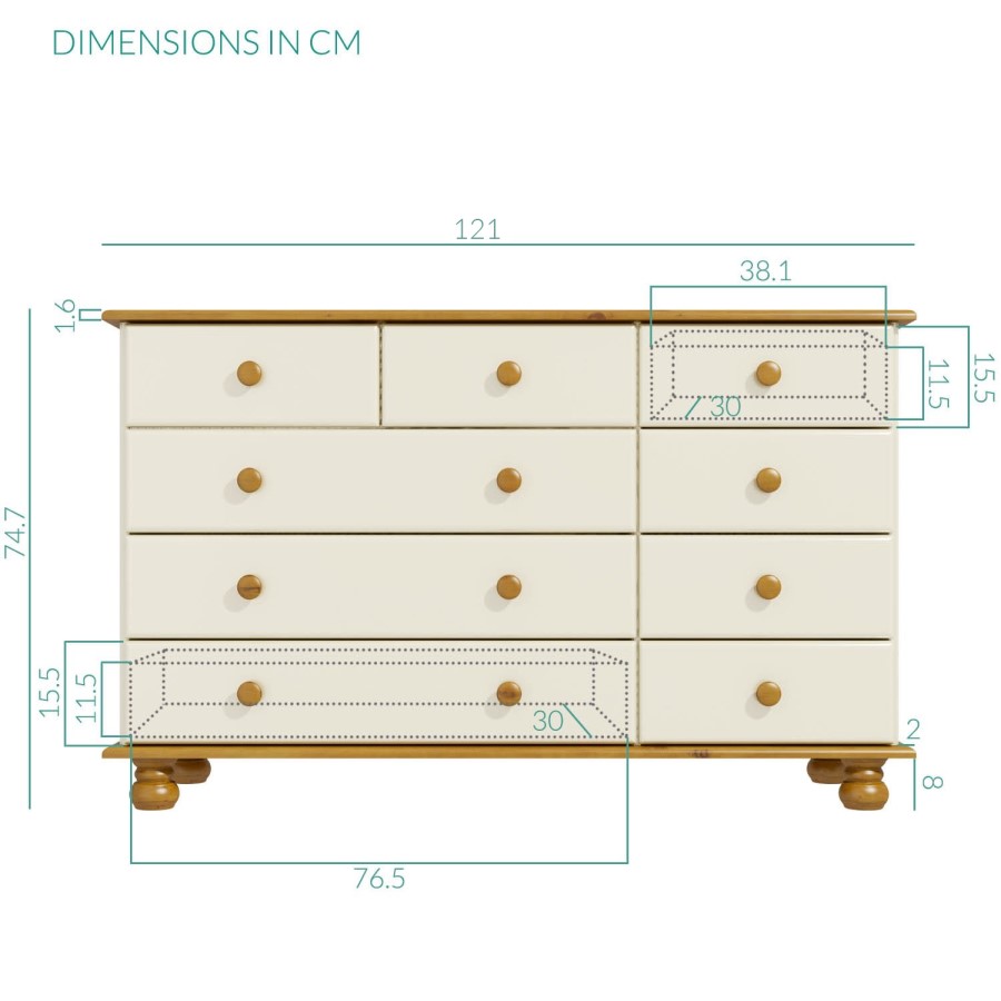 GRADE A2 - Hamilton 2+3+4 Wide Chest of Drawers in Cream and Pine