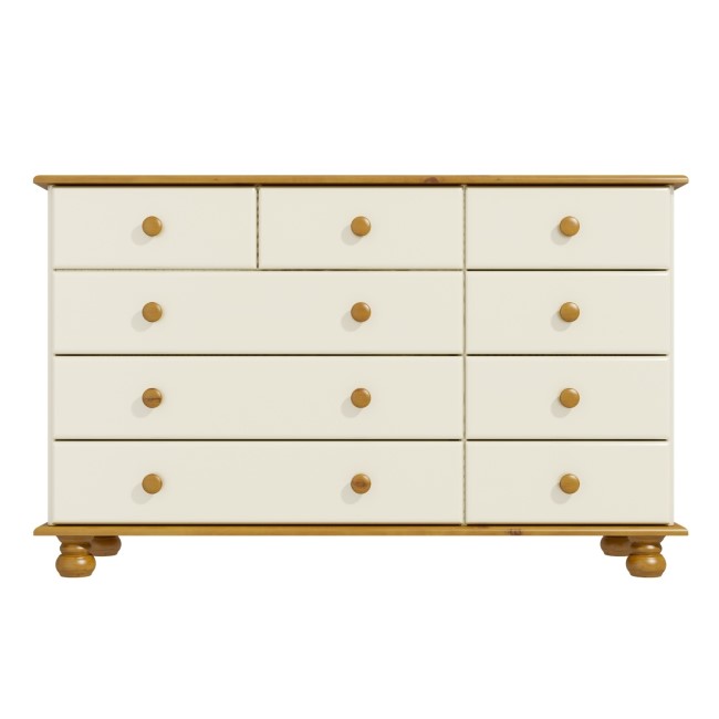 Wide Cream and Pine Chest of 9 Drawers - Hamilton