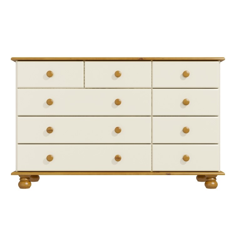 Wide Cream and Pine Chest of 9 Drawers - Hamilton