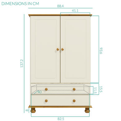 GRADE A1 - Hamilton 2 Door 2 Drawer Combi Short Wardrobe in Cream and Pine