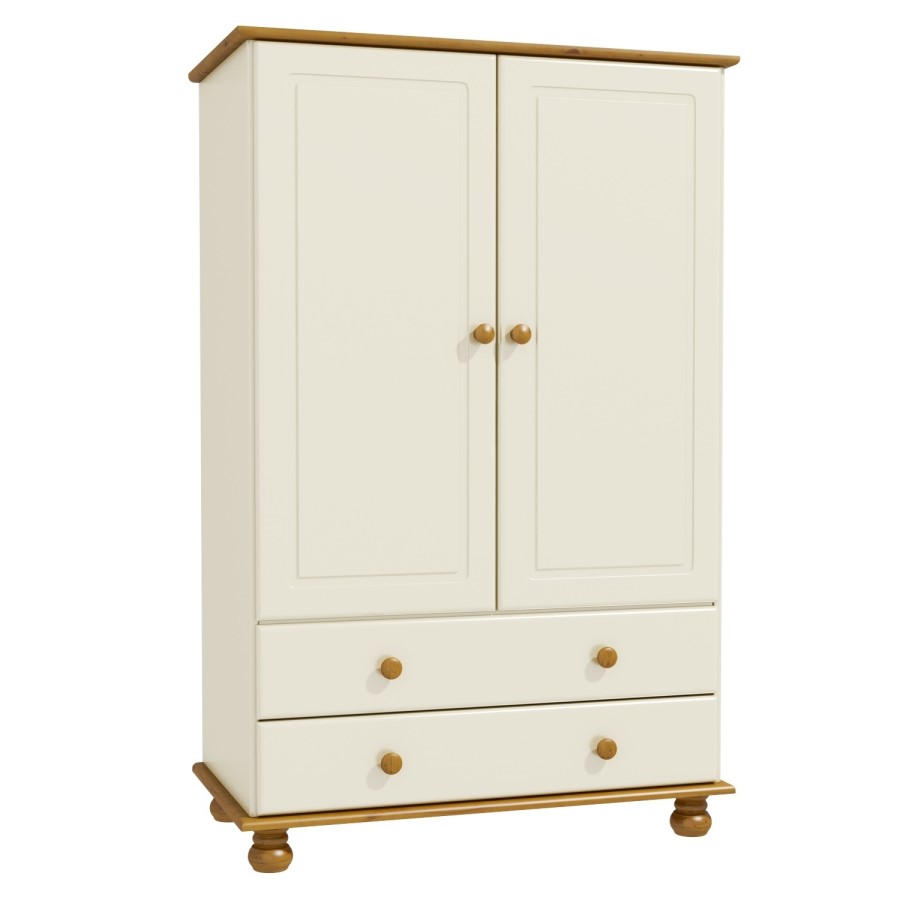 GRADE A1 - Hamilton 2 Door 2 Drawer Combi Short Wardrobe in Cream and Pine