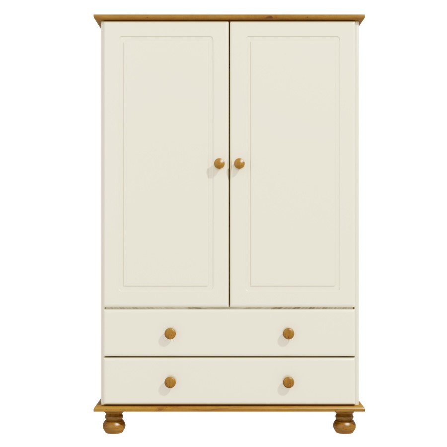 GRADE A1 - Hamilton 2 Door 2 Drawer Combi Short Wardrobe in Cream and Pine
