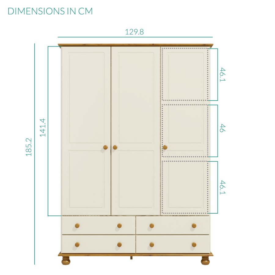 GRADE A1 - Hamilton 3 Door 4 Drawer Wardrobe in Cream and Pine