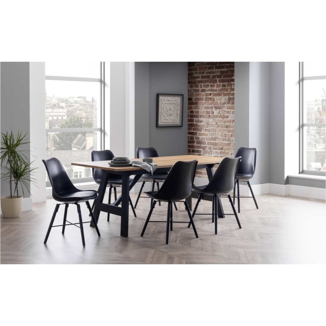 Solid Oak Dining Table with 6 Black Dining Chairs - Julian Bowen