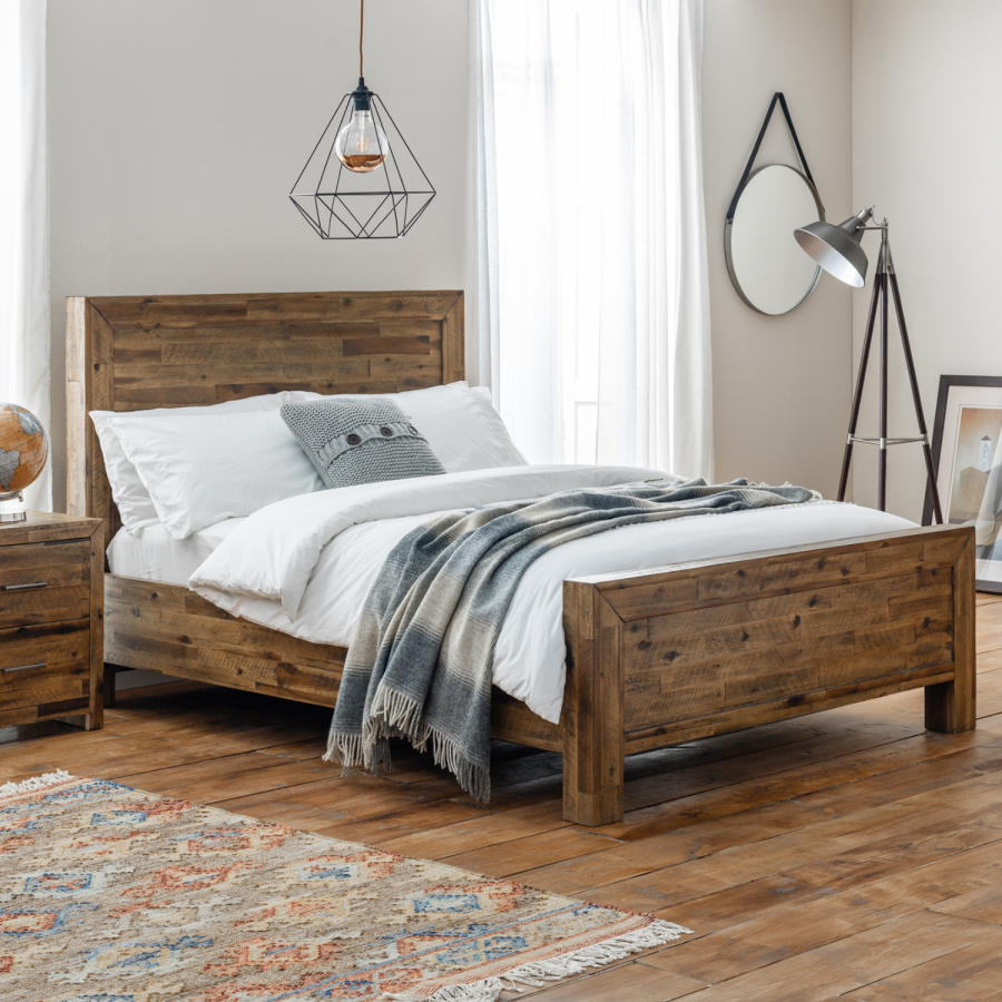 Hoxton Wooden Double Bed Frame with Rustic Oak Finish - Julian Bowen