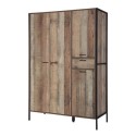 HOXROBE4D Industrial Oak Finish 4 Door Wardrobe with Drawer - Hoxton - LPD