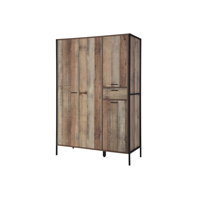 Industrial Oak Finish 4 Door Wardrobe with Drawer - Hoxton - LPD