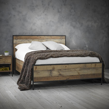 Hoxton Industrial Double Bed Frame with Rustic Oak Finish - LPD